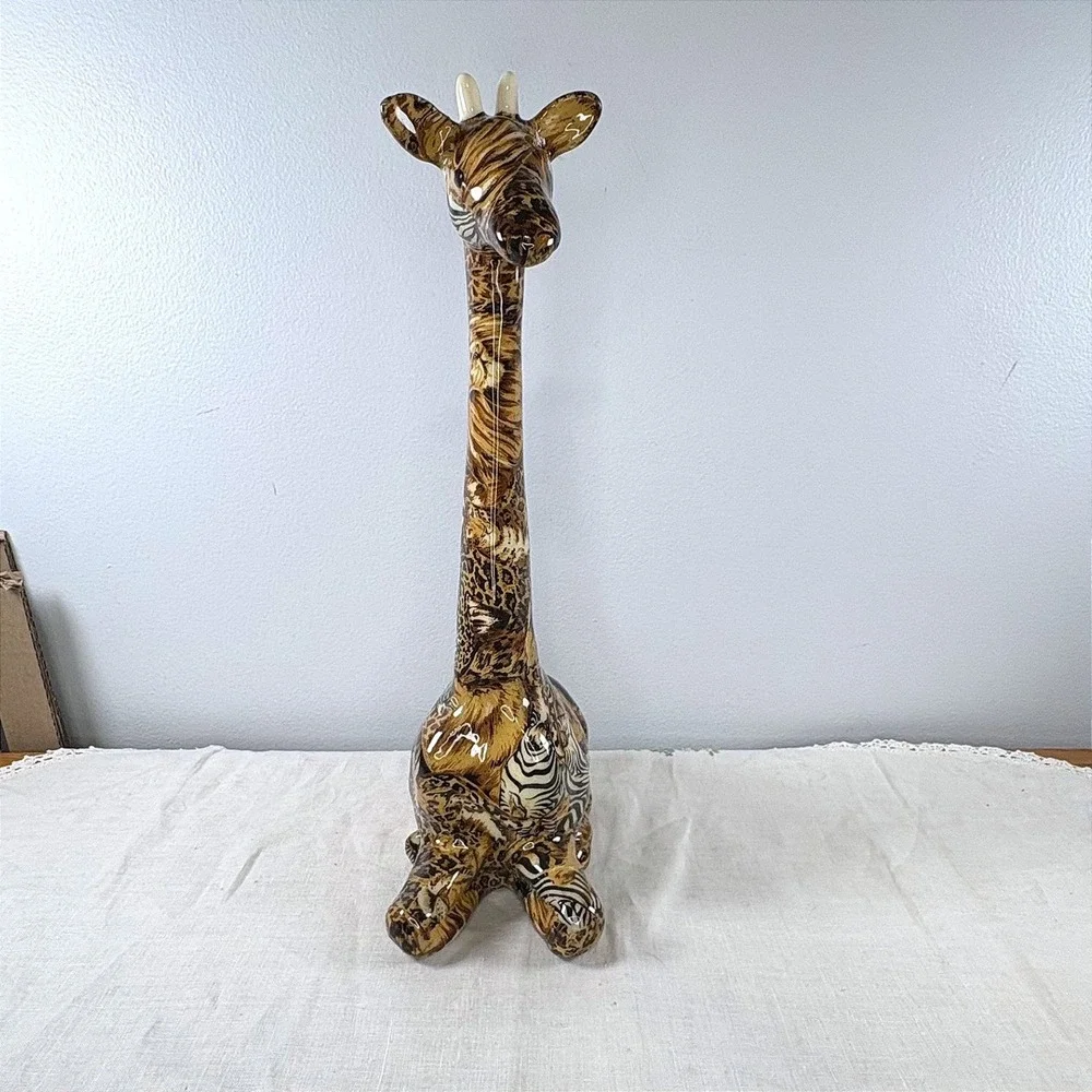 Vintage JBD Patchworks Mixed Animal Print Ceramic Giraffe Figurine